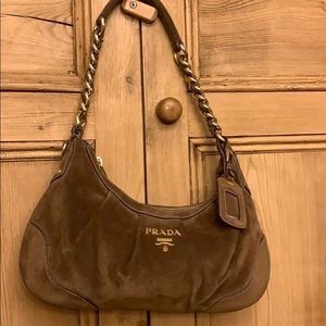PRADA Brown Suede Shoulder Bag Adorable